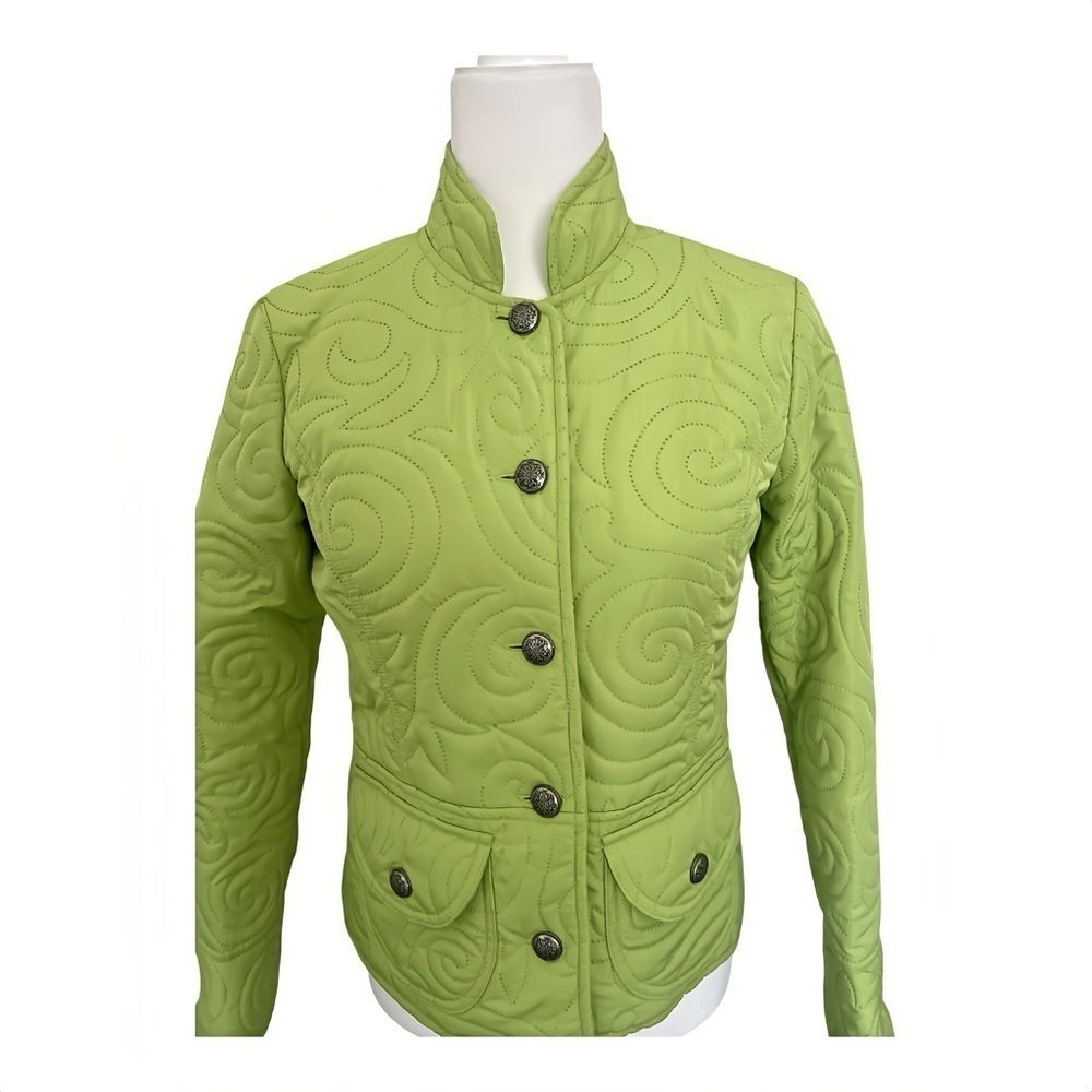 David Brooks W’s PXS Light Green Quilted Jacket Mandarin Collar Button Front